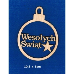 SKLEJKA #3mm Wesołych Świąt bombka 10,5x8cm z gwiazdką i zawieszką
